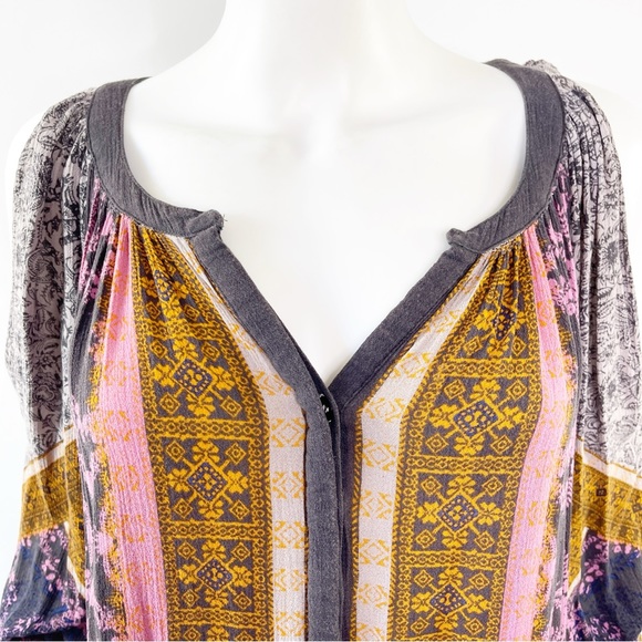 Free People Multicolor Damask Print Cold Shoulder Mini Dress Tunic Size XS - Picture 4 of 9